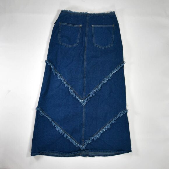 Vintage Starwear Fringe Embroidered Maxi Jean Skirt - 9/10 - Picture 2 of 5